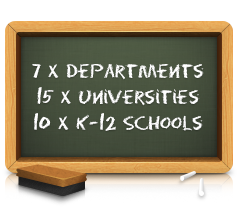 7 x Department, 15 x Universities, 10 x K-12 Schools